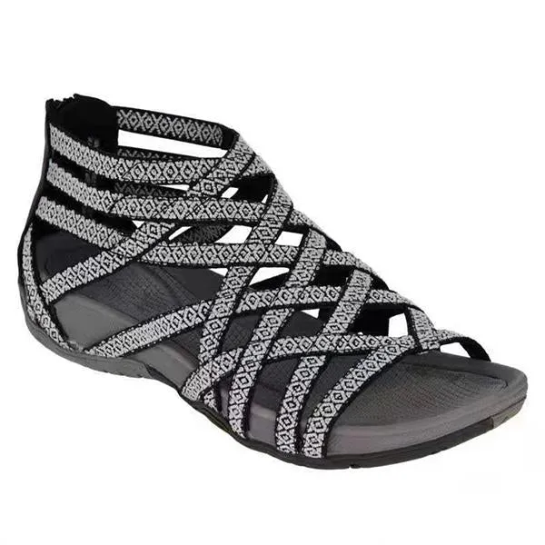 Women's Flat Cross Strap Zipper Roman Sandals 44005660C