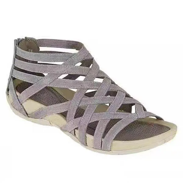 Women's Flat Cross Strap Zipper Roman Sandals 44005660C