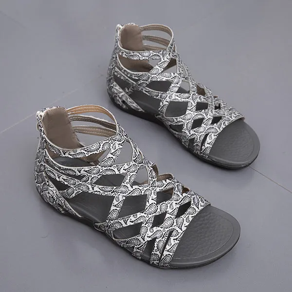 Women's Flat Cross Strap Zipper Roman Sandals 44005660C