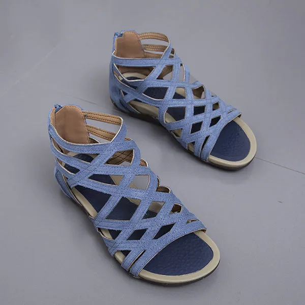Women's Flat Cross Strap Zipper Roman Sandals 44005660C