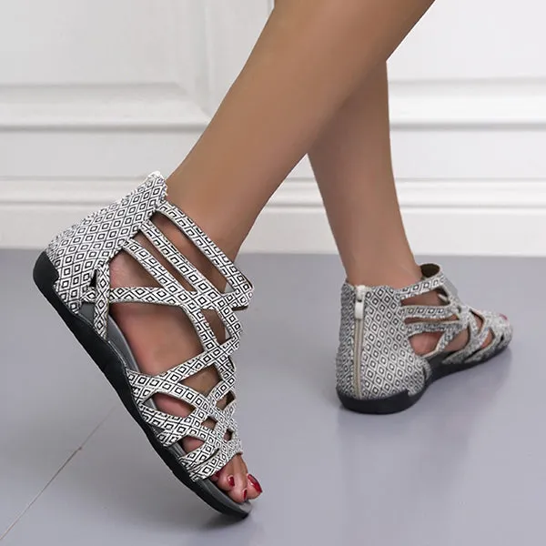 Women's Flat Cross Strap Zipper Roman Sandals 44005660C