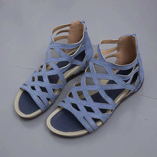 Women's Flat Cross Strap Zipper Roman Sandals 44005660C