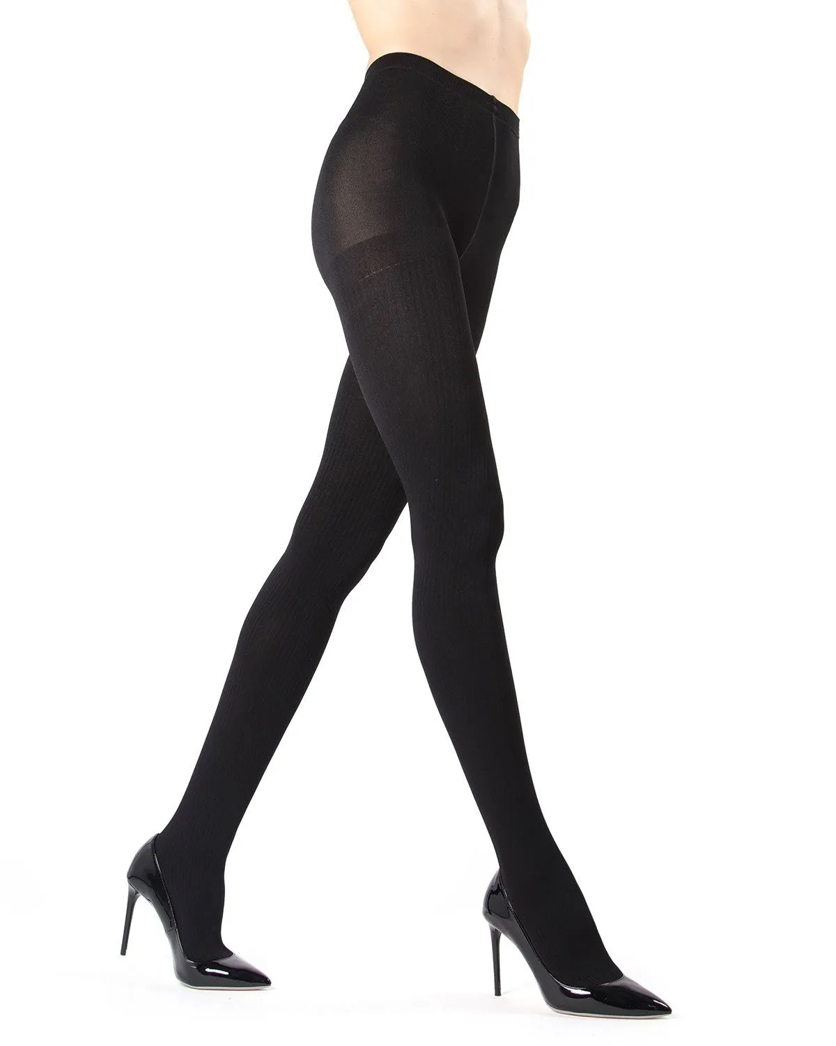Women's Ribbed Plush Lined Fleece Opaque Winter Tights