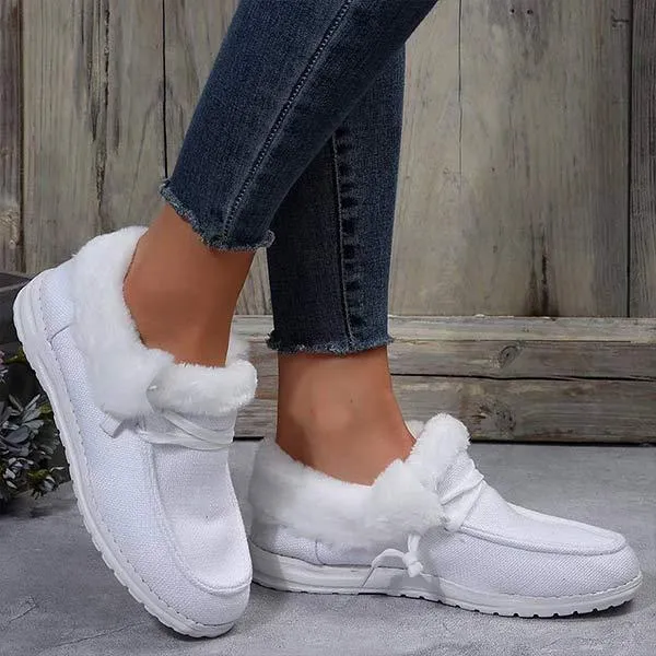 Women's Round-Toe Flat Shoes with Plush Lining for Extra Warmth 96525181C