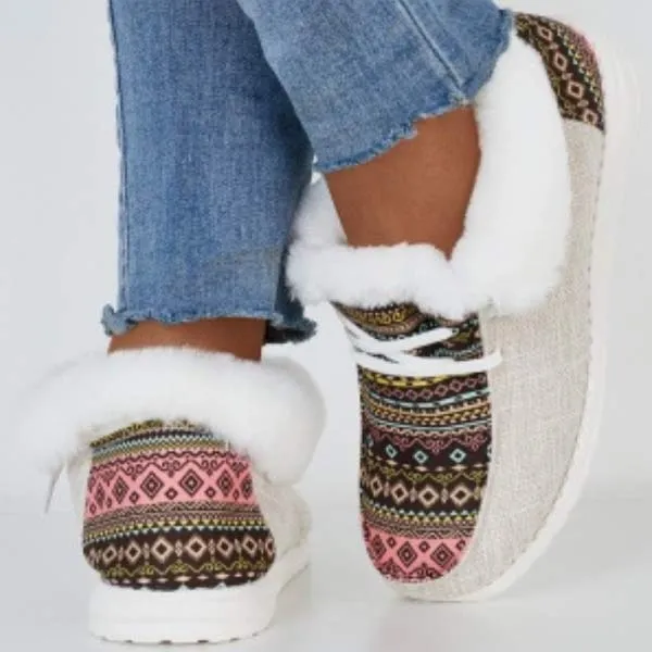 Women's Round-Toe Flat Shoes with Plush Lining for Extra Warmth 96525181C