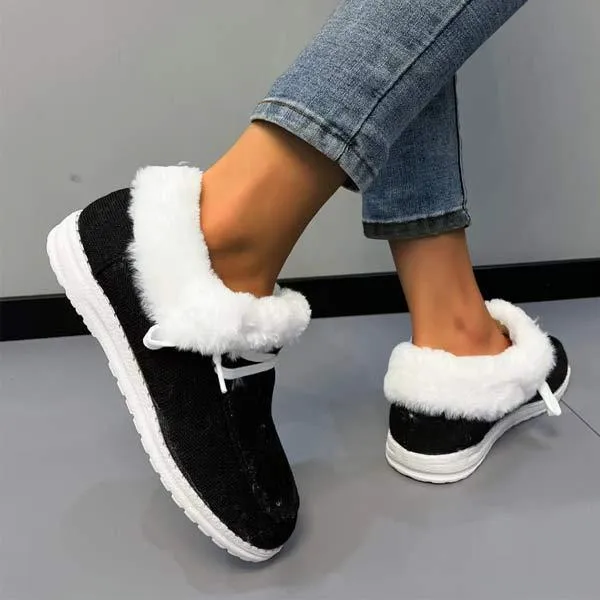Women's Round-Toe Flat Shoes with Plush Lining for Extra Warmth 96525181C
