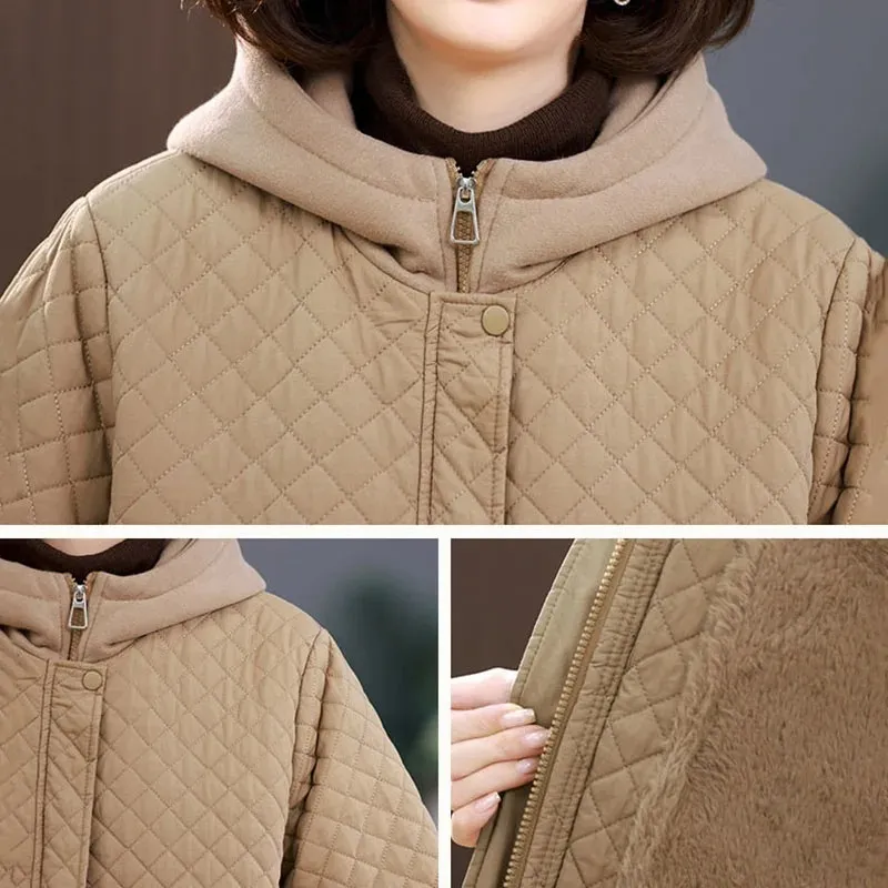 Women's Warm Fleece Lined Quilted Coat with Zipper | Ideal for Autumn/Winter